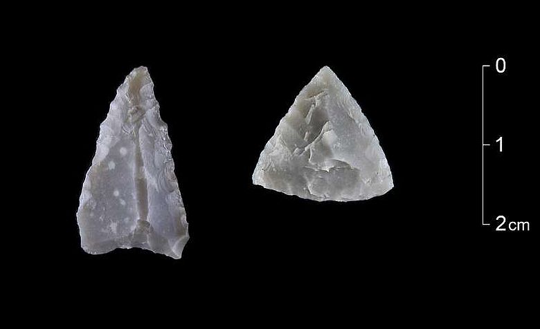 Zwei etwa 6.500 Jahre alte Pfeilspitzen die in Netphen gefunden wurden (Bild Archäologie Online)
