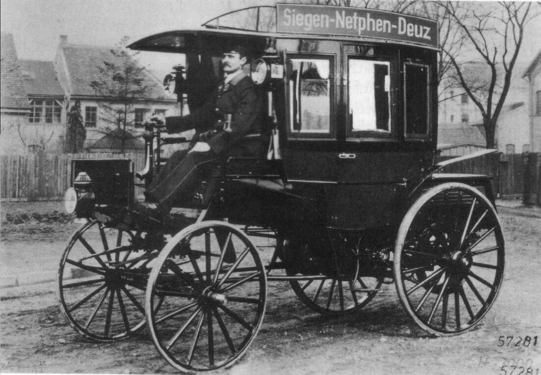 Der erste Benzinomnibus der Welt fuhr auch durch Deuz (Foto in der Siegener Zeitung von 1895)